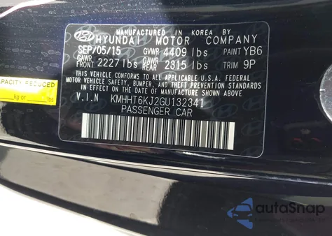 2016 Hyundai Genesis 3.8 Base z USA, uszkodzony, nr VIN KMHHT6KJ2GU132341